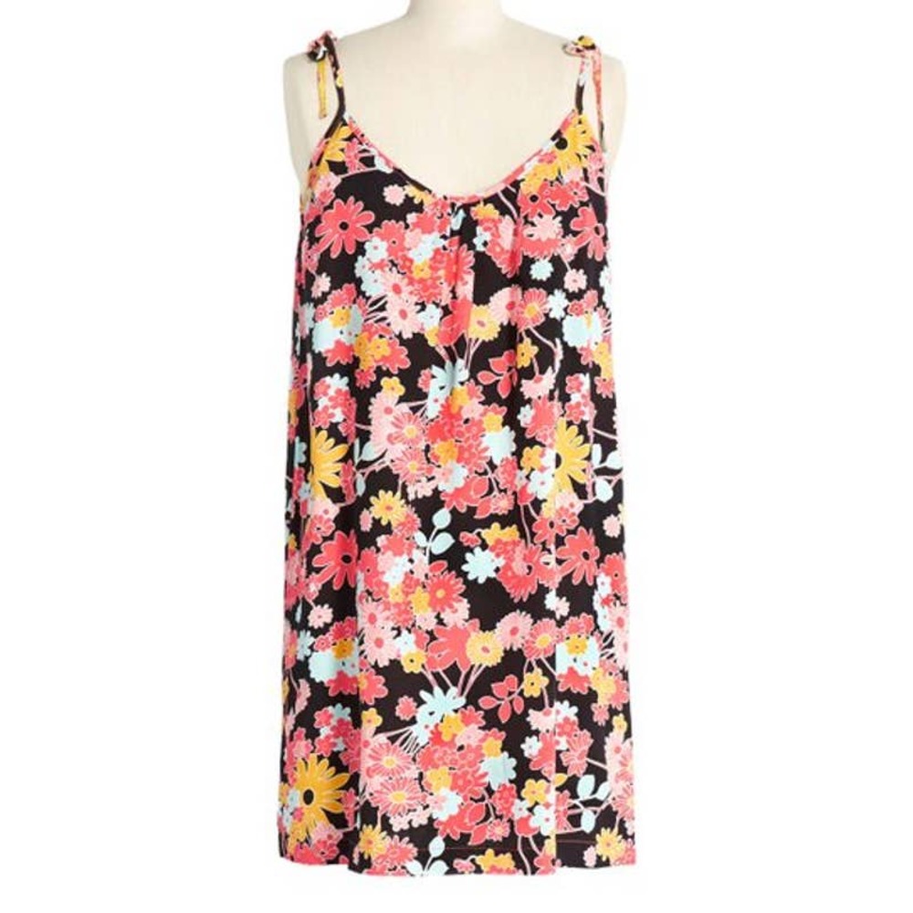 Modcloth Floral Paradise-Worthy Tie-Shoulder Shift Dress Resort Black NWT - Picture 1 of 5